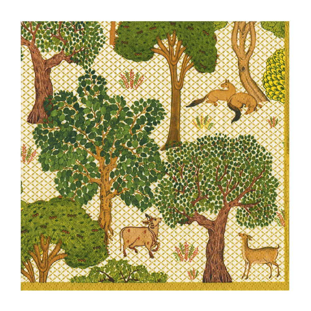 Arcadian Forest Linen Caspari Paper Cocktail Napkins 25 cm 20 pack 3 ply