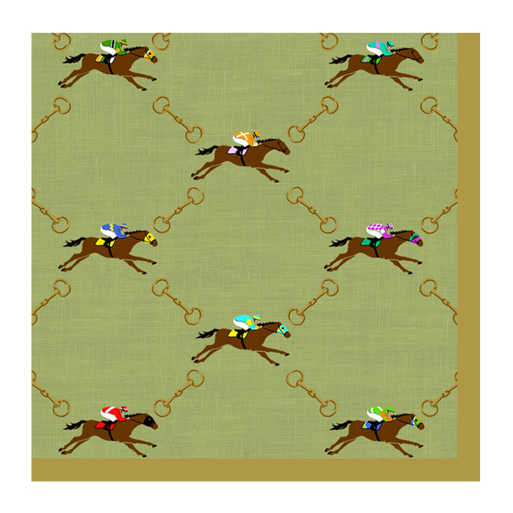 And They'Re Off Race Horse Sage Caspari Paper Cocktail Napkins 25 cm 20 pack 3 ply