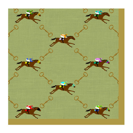 And They'Re Off Race Horse Sage Caspari Paper Cocktail Napkins 25 cm 20 pack 3 ply