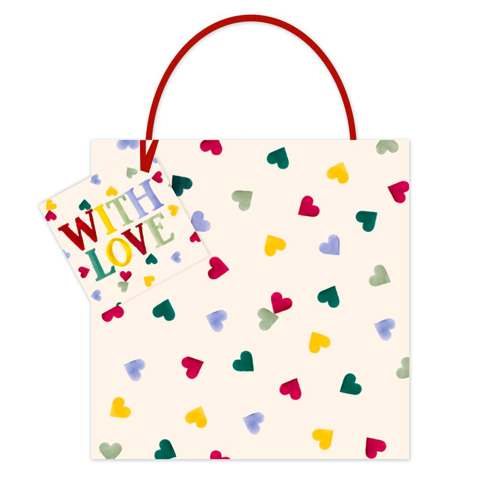 Emma Bridgewater Multi Hearts Small Luxury Paper Gift Bag, size: 130 x 130 x 70mm