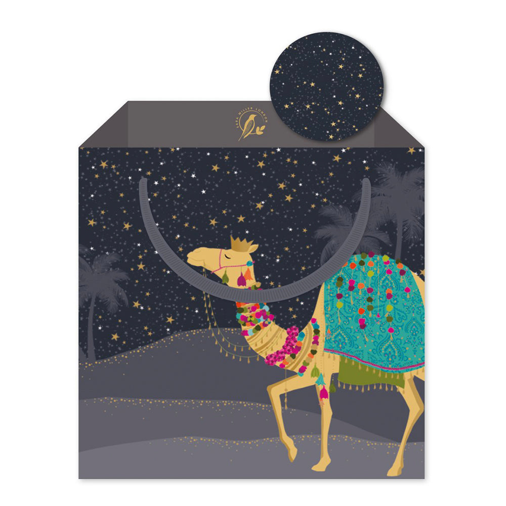 Sara Miller Camel Christmas Small Luxury Paper Gift Bag, size: 130 x 130 x 70mm