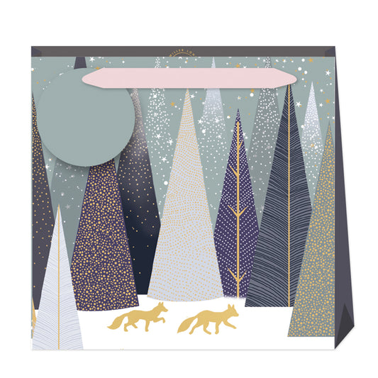 Sara Miller Frosted Pines Christmas Small Luxury Paper Gift Bag, size: 130 x 130 x 70mm