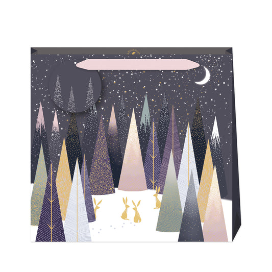 Sara Miller Frosted Pines Christmas Large Luxury Paper Gift Bag with tag  325 x 325 x 120 mm