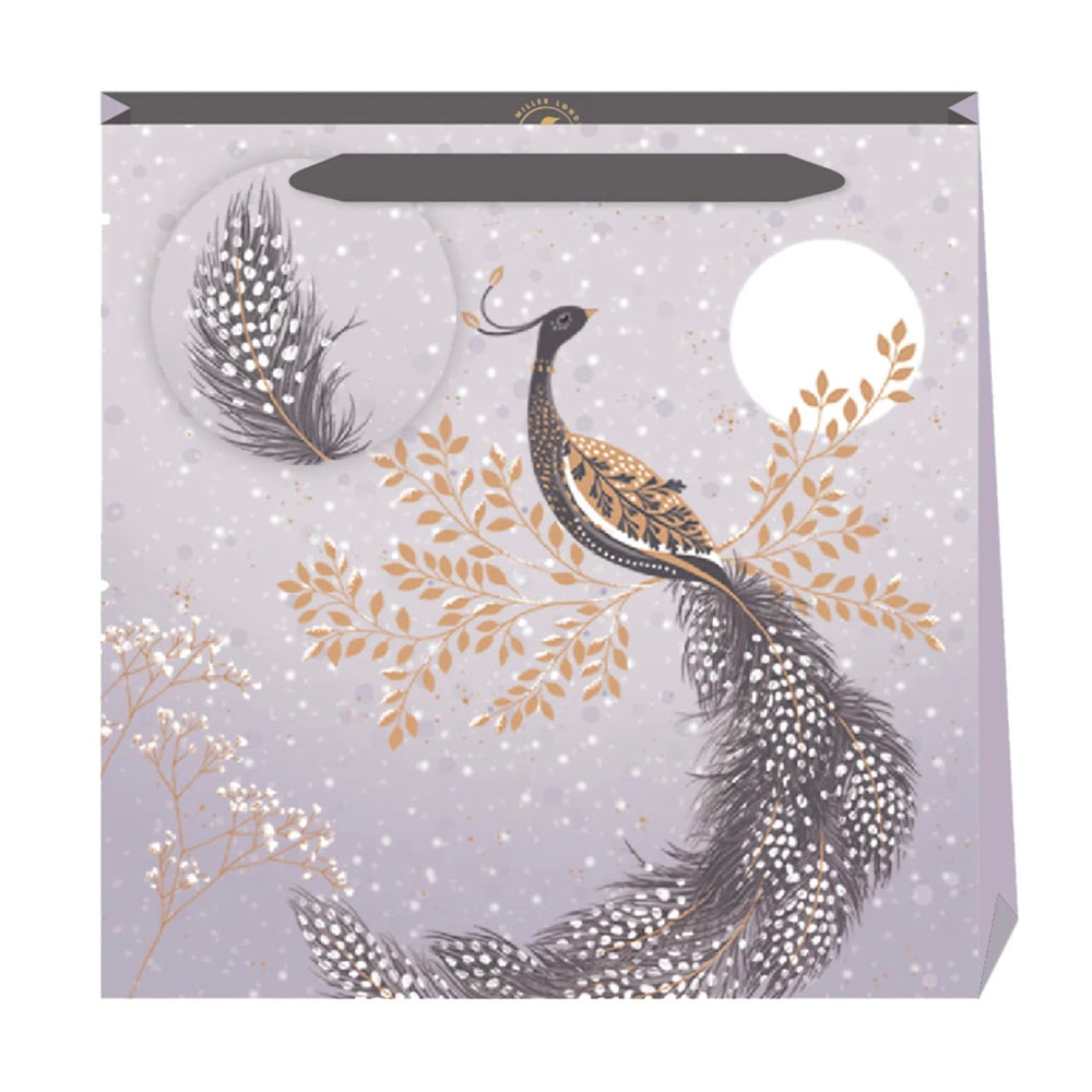 Sara Miller Winter Snow Peacock Christmas Medium Luxury Paper Gift Bag with tag 220 x 220 x 80 mm