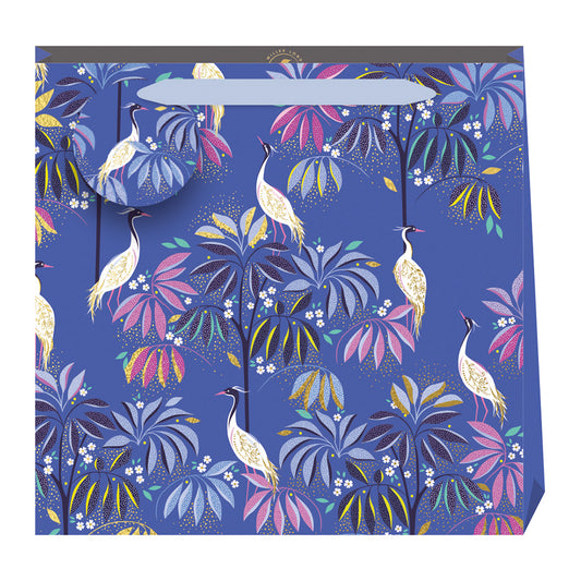 Sara Miller Crane Garden Indigo Medium Luxury Paper Gift Bag with tag 220 x 220 x 80 mm