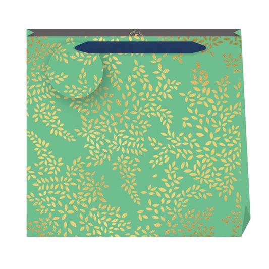 Sara Miller Gold Leaves Jade Small Luxury Paper Gift Bag, size: 130 x 130 x 70mm