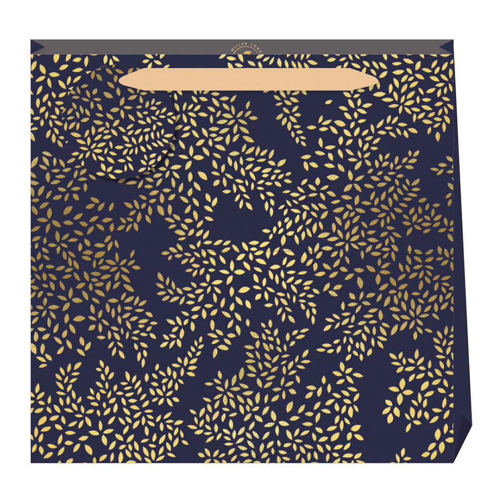 Sara Miller Gold Leaves Midnight Medium Luxury Paper Gift Bag with tag 220 x 220 x 80 mm