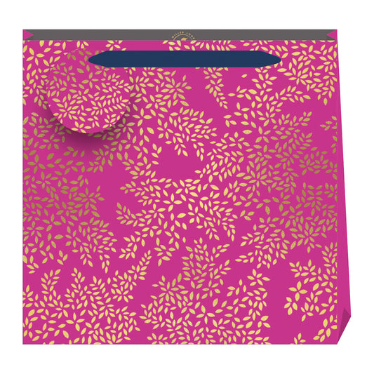 Sara Miller Gold Leaves Pink Medium Luxury Paper Gift Bag with tag 220 x 220 x 80 mm