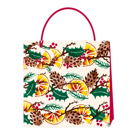 Emma Bridgewater Holly Wreath Christmas Medium Luxury Paper Gift Bag with tag 220 x 220 x 80 mm
