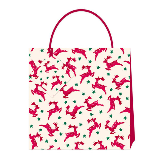 Emma Bridgewater Happy Christmas Reindeer Small Luxury Paper Gift Bag, size: 130 x 130 x 70mm