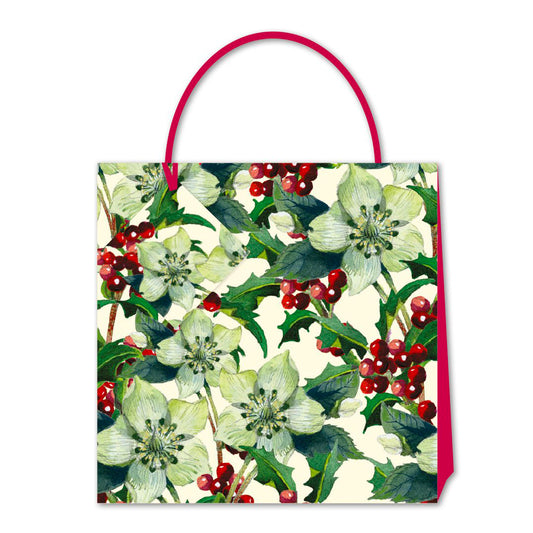 Emma Bridgewater Hellebore Christmas Small Luxury Paper Gift Bag, size: 130 x 130 x 70mm