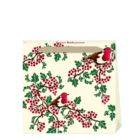 Emma Bridgewater Hawthorn Robin Christmas Small Luxury Paper Gift Bag, size: 130 x 130 x 70mm