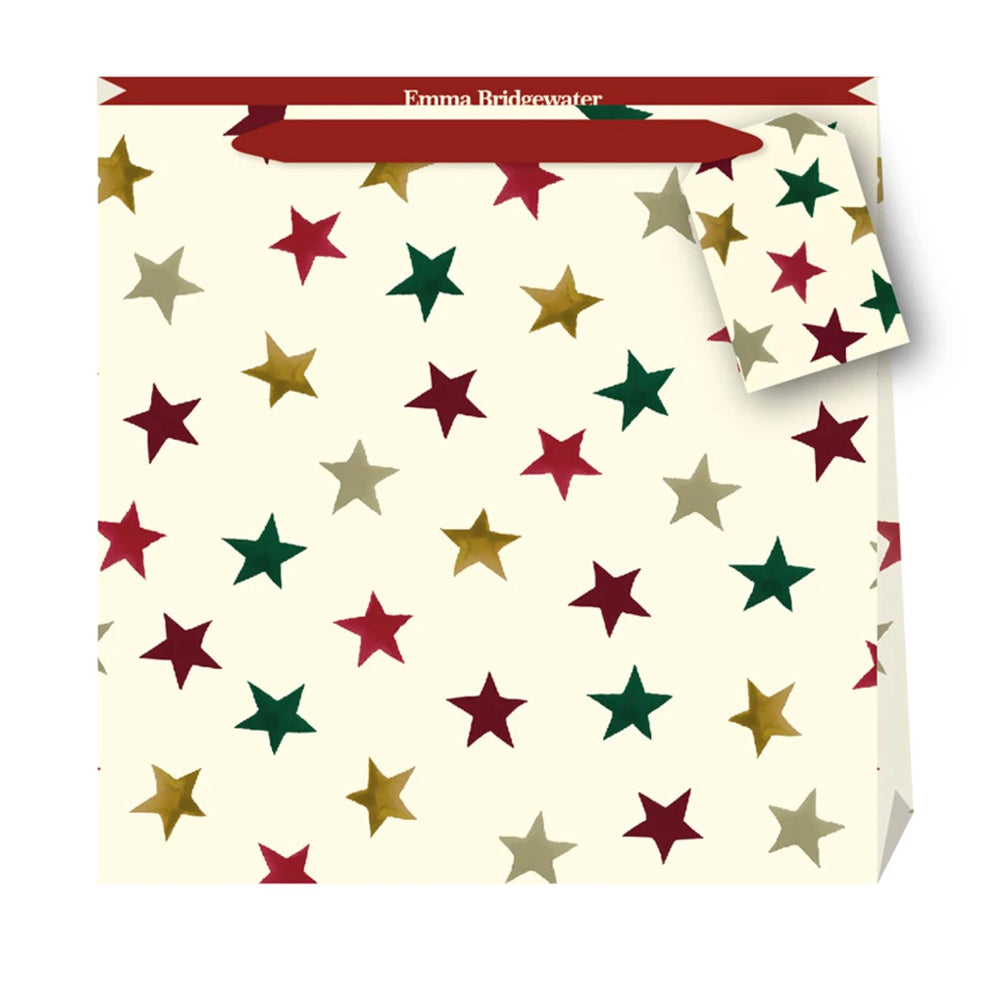 Emma Bridgewater Christmas Stars Medium Luxury Paper Gift Bag with tag 220 x 220 x 80 mm