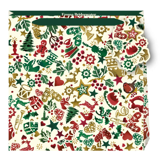 Emma Bridgewater Christmas Celebration Medium Luxury Paper Gift Bag with tag 220 x 220 x 80 mm