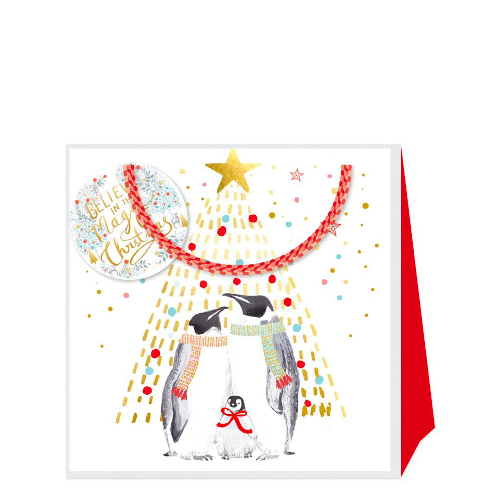 Louise Tiler Penguins Christmas Small Luxury Paper Gift Bag, size: 130 x 130 x 70mm
