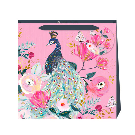 Louise Tiler Pink Peacock Medium Luxury Paper Gift Bag with tag 220 x 220 x 80 mm