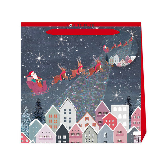 Louise Tiller Christmas Santa Sleigh Medium Luxury Paper Gift Bag with tag 220 x 220 x 80 mm