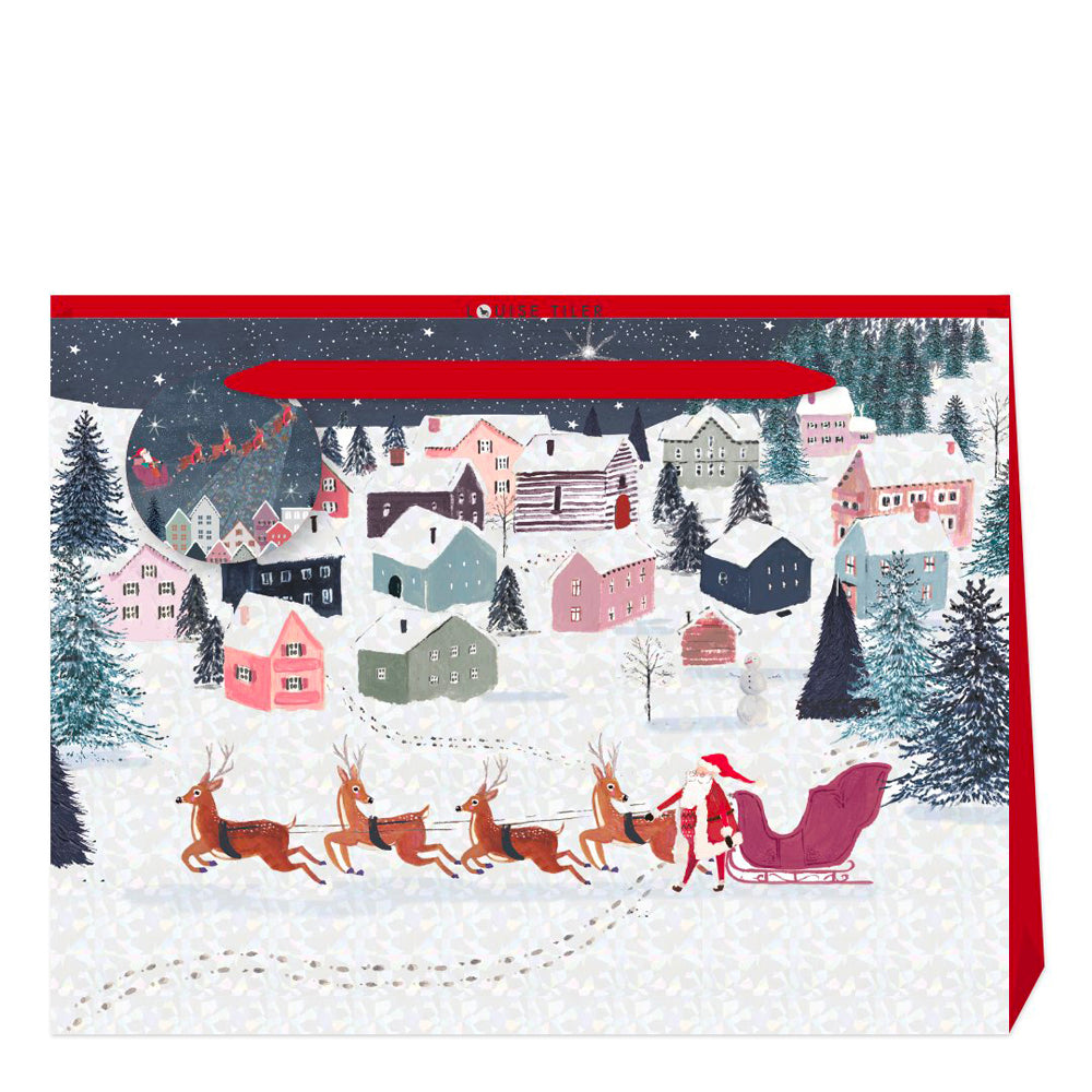 Louise Tiler Christmas Santa Sleigh Shopper Luxury Paper Gift Bag with tag 365 x 275 x 120 mm