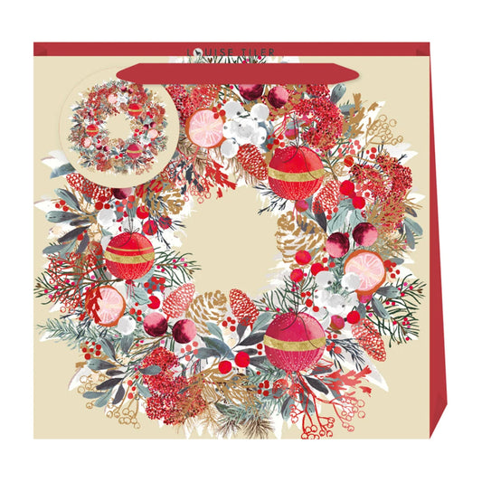 Louise Tiller Christmas Wreath Medium Luxury Paper Gift Bag with tag 220 x 220 x 80 mm