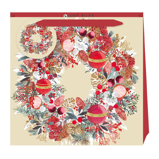 Louise Tiller Christmas Wreath Large Luxury Paper Gift Bag with tag  325 x 325 x 120 mm