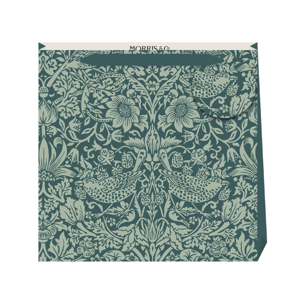 Morris & Co Strawberry Thief Green William Morris Medium Luxury Paper Gift Bag with tag 220 x 220 x 80 mm