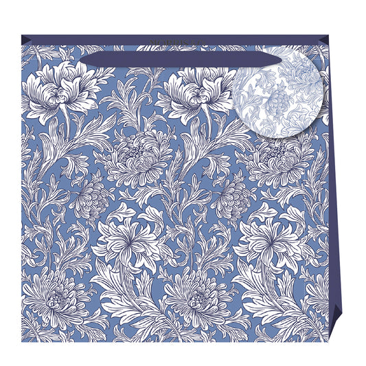 Morris and Co William Morris Woad Crysanthemum Large Luxury Paper Gift Bag with tag  325 x 325 x 120 mm