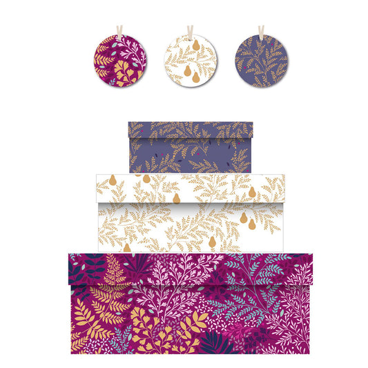 Sara Miller Golden Winter Mix Nest of 3 Boxes Size: small 165 x 50 x 110mm Medium: 230 x 90 x 165mm Large: 310 x 130 x 225mm
