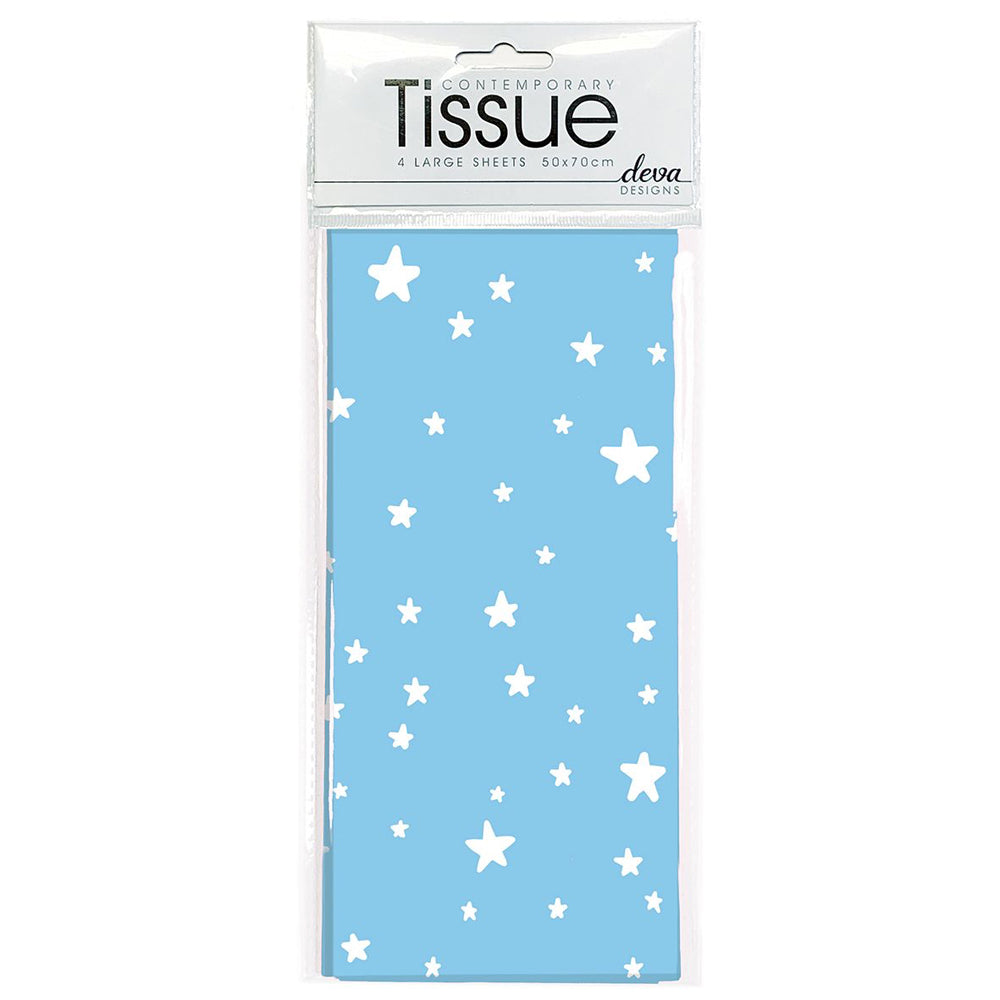 Baby Stars Blue Tissue Paper 4 Sheets of Deva Tissue Wrapping Paper 70 x 50 cm
