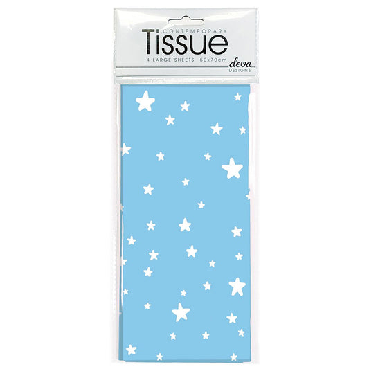 Baby Stars Blue Tissue Paper 4 Sheets of Deva Tissue Wrapping Paper 70 x 50 cm