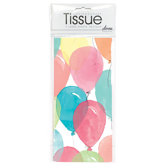 Pastel Balloons Tissue Paper 4 Sheets of Deva Tissue Wrapping Paper 70 x 50 cm