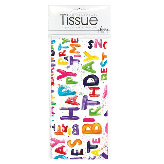 Happy Birthday Bright Tissue Paper 4 Sheets of Deva Tissue Wrapping Paper 70 x 50 cm