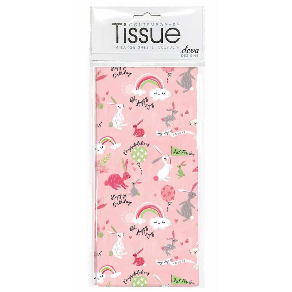 Baby Bunny Pink Tissue Paper 4 Sheets of Deva Tissue Wrapping Paper 70 x 50 cm
