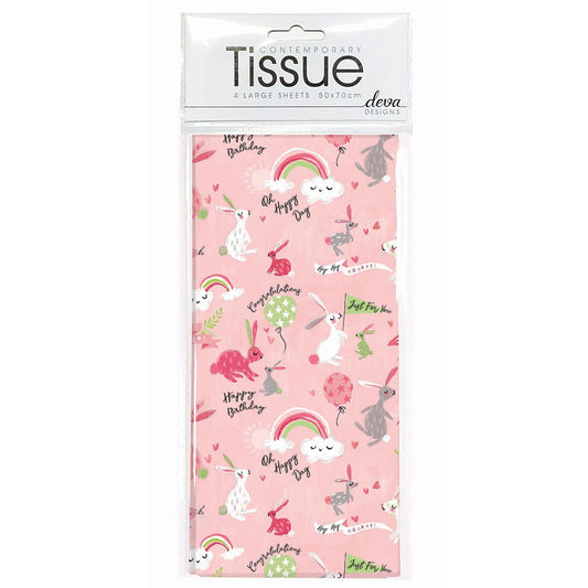 Baby Bunny Pink Tissue Paper 4 Sheets of Deva Tissue Wrapping Paper 70 x 50 cm