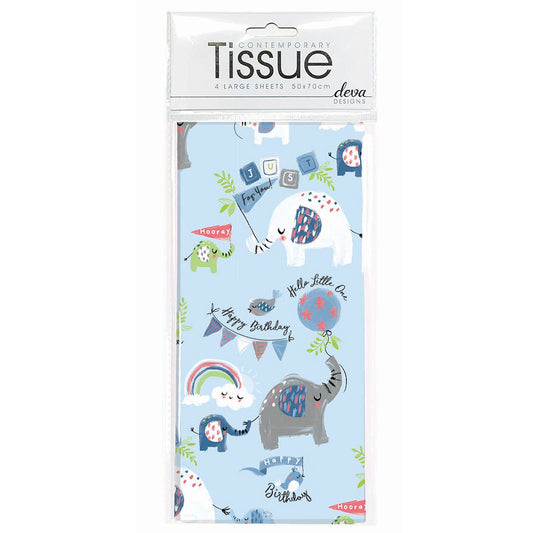 Baby Ellie Blue Tissue Paper 4 Sheets of Deva Tissue Wrapping Paper 70 x 50 cm