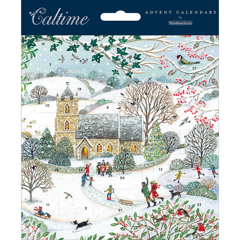 Snowy Church Advent Calendar Card 160 x 160 mm Caltime with envelope