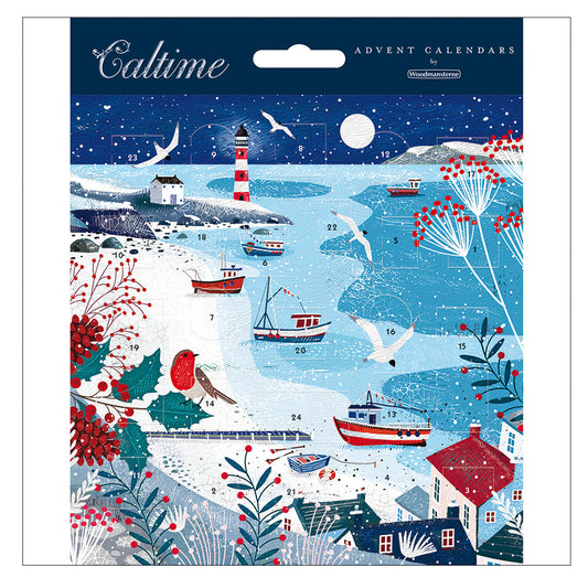 Seaside in the Snow Robin & Lighthouse Advent Caltime Calendar Card 160 x 160 mm with envelope