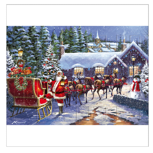 Santa Sleigh and Reindeer Snowy House Caltime Advent Calendar 350 x 245 mm