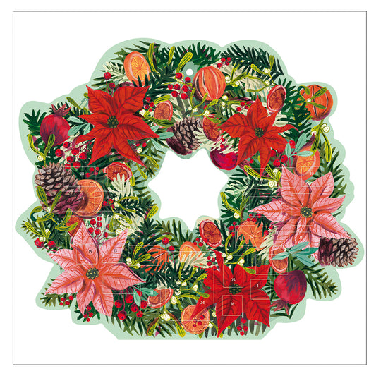 Traditional Christmas Wreath Floral Die Cut Caltime Advent Calendar 434 x 375 mm