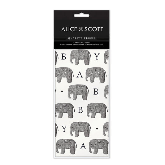 Alice Scott Baby Elephant Tissue Wrapping Paper 4 sheets 50 x 70 cm