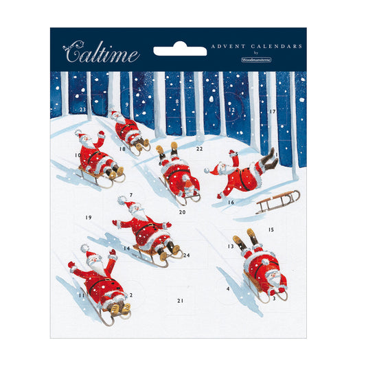 Sledging Father Christmas Caltime Advent Calendar Card 160 x160mm