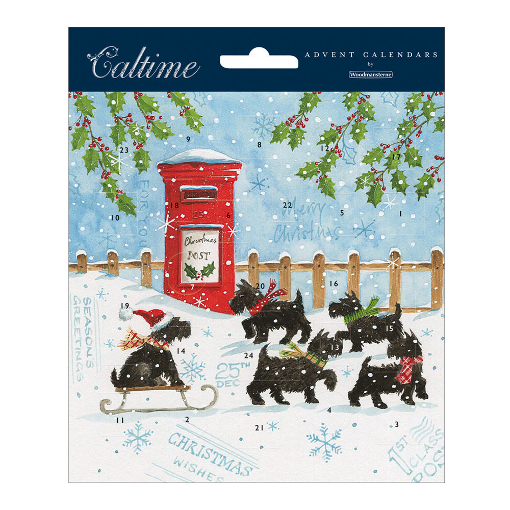 Christmas Post Scotty Dogs Post Box Caltime Advent Calendar Card 160 x160mm
