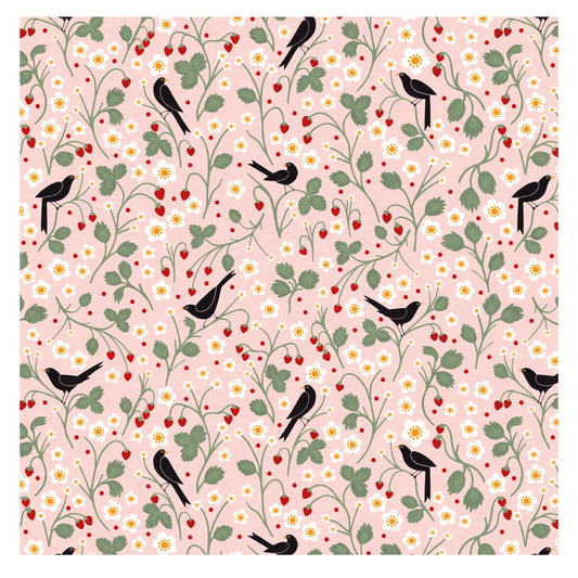 Sian Summerhayes Blackbirds and Strawberries  Roll Wrap 3m x 70 cm