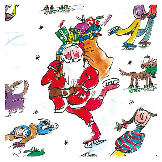 Quentin Blake Santa Skating Christmas Roll Wrap 3m x 70 cm