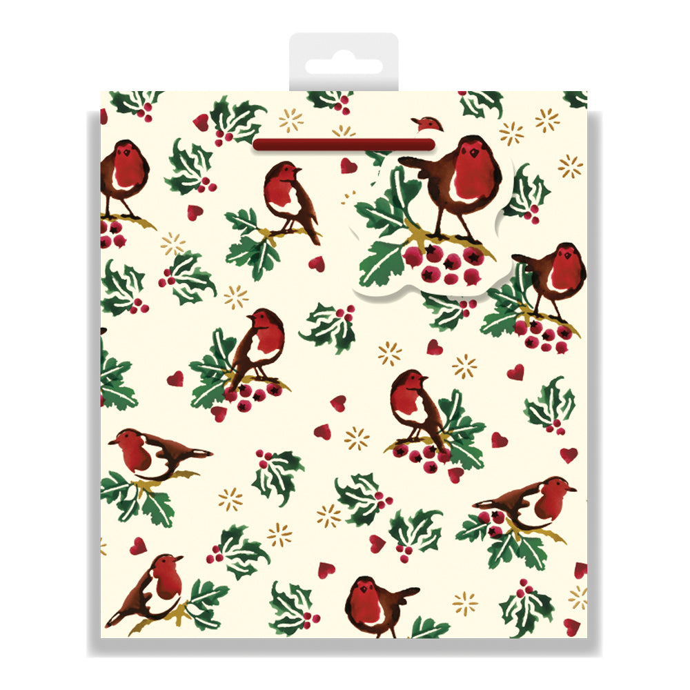 Emma Bridgewater Little Robin Christmas Medium Paper Gift Bag with String Handles 200 x 225 x 100mm