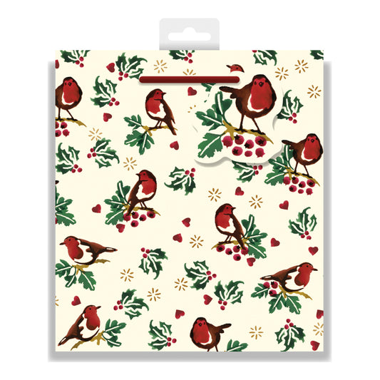 Emma Bridgewater Little Robin Christmas Medium Paper Gift Bag with String Handles 200 x 225 x 100mm