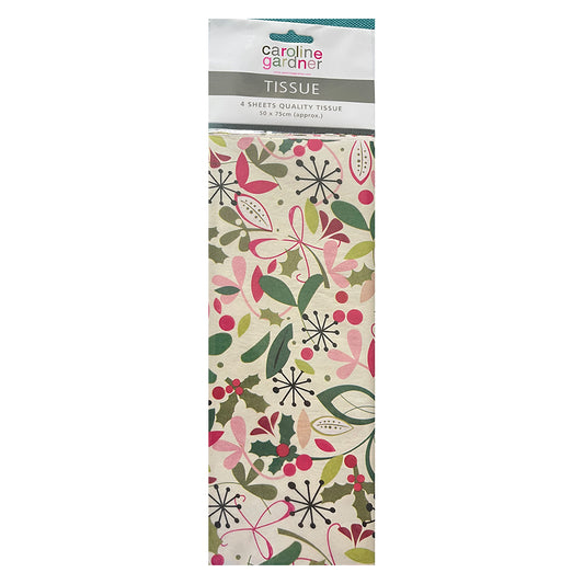 Caroline Gardner Floral Christmassy Tissue Wrapping Paper 4 sheets 50 x 70 cm