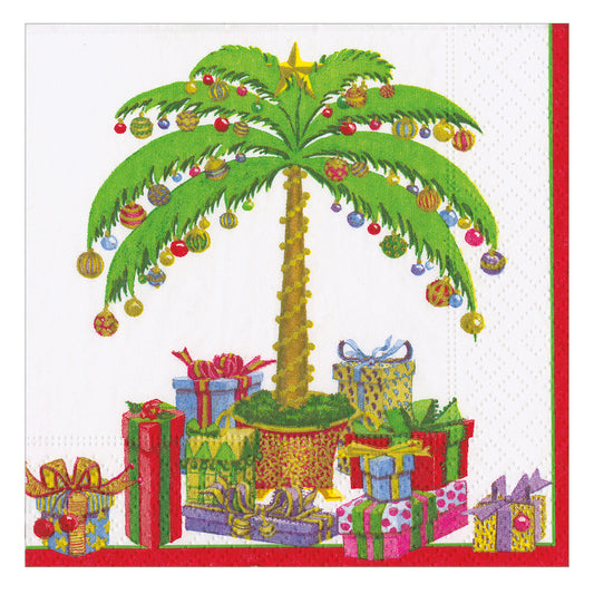 Deck The Palm Christmas Caspari Paper Table Cocktail Napkins 25 cm square 3 ply