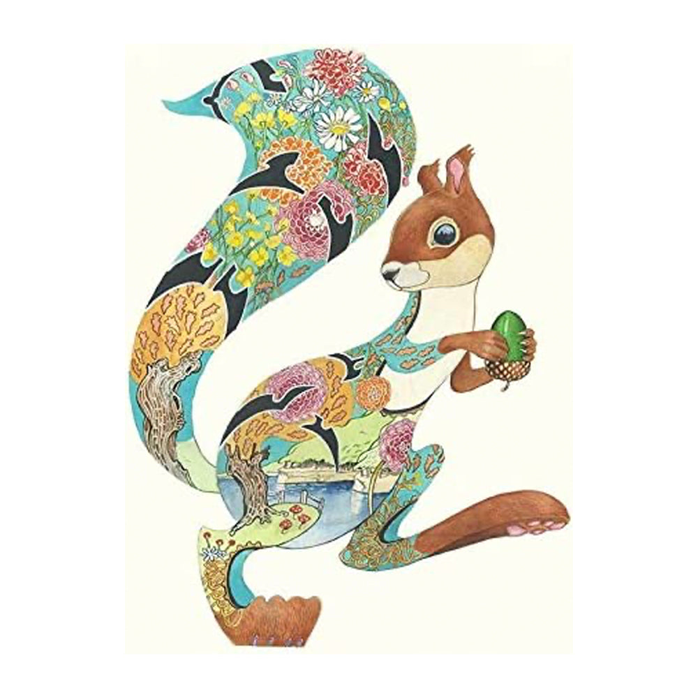 Turquoise Squirrel Greeting Card by Daniel Mackie - 7 x 5 inches with envelope