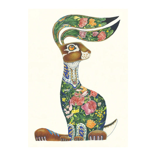 Hare with Flowers Greeting Card by Daniel Mackie - 7 x 5 inches with envelope