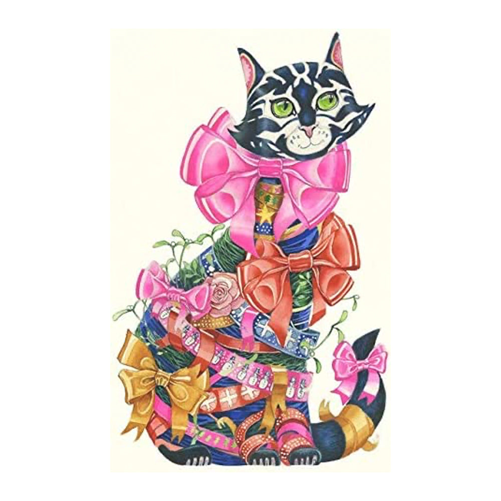 Cat with Ribbons Greeting Card by Daniel Mackie - 7 x 5 inches with envelope